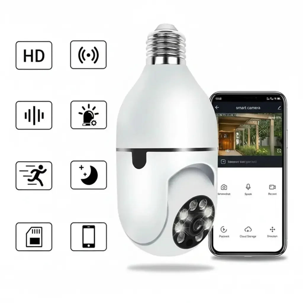 Câmera de Segurança 360 Graus Wi-Fi Full HD 1080p Com Gravador Microfone