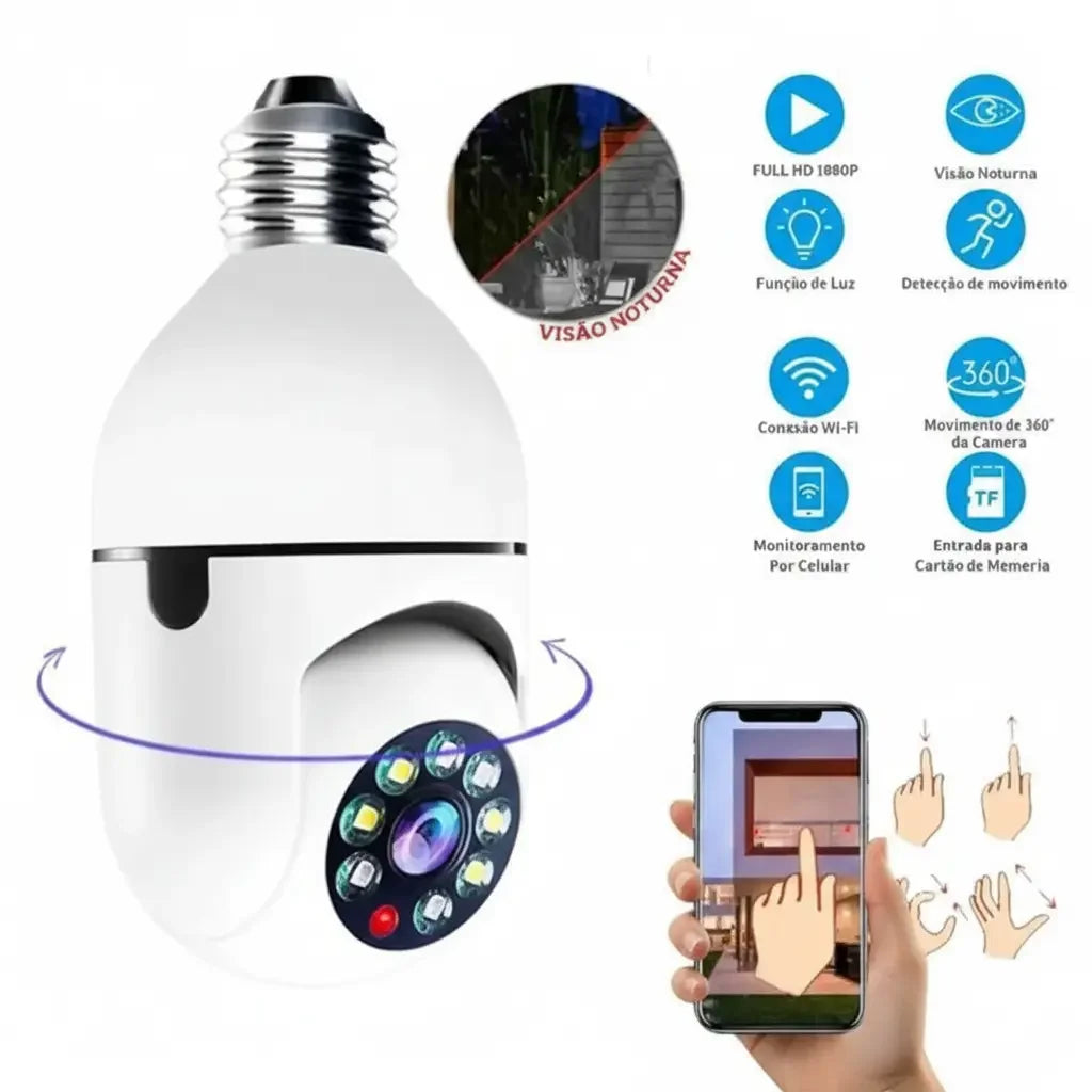 Câmera de Segurança 360 Graus Wi-Fi Full HD 1080p Com Gravador Microfone