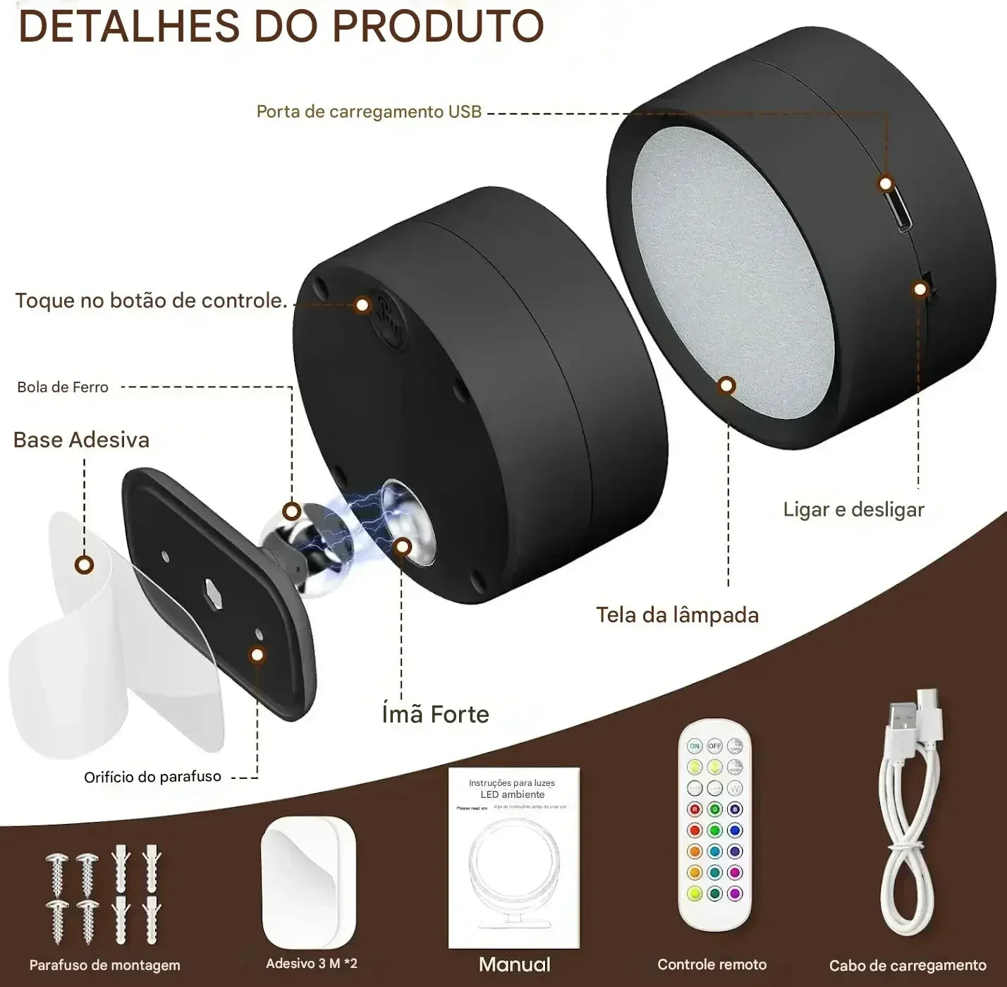 Luminária de Parede LED Sem Fio Moderna